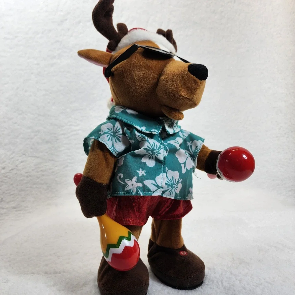 Gemmy Pop & Lock‎ Reindeer Dancing Plush Toy Musical Hawaiian Tropical Maracas